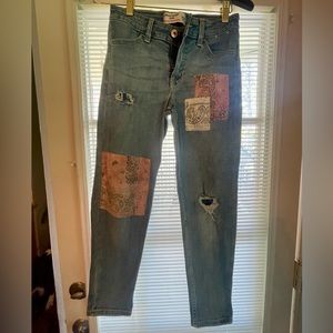 Abercrombie kids high rise mini mom jeans with paisley patchwork